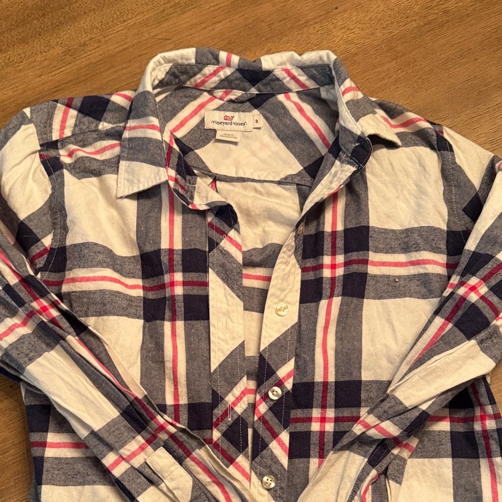 Vineyard Vines Navy, White & Red Plaid Button-Up Shirt